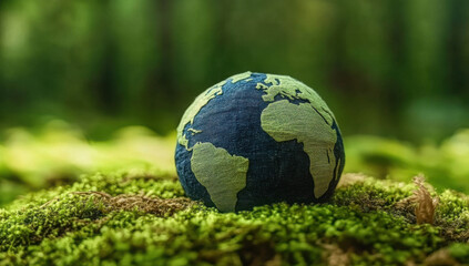 Green globe symbolizing esg principles co2 reduction, circular economy, and net zero strategies
