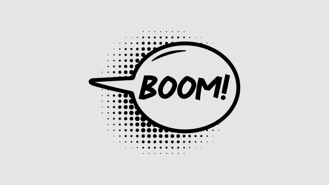 Comic speech bubbles with halftone shadows in pop art style graphic animation. Alpha channel. Transparent background motion design. 4K resolution