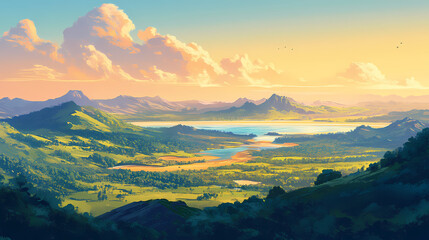 Fototapeta premium Stunning aerial views of the gold coast's beaches, skyline, and lush hinterlands in australia. Hinterland. Illustration