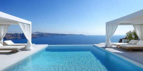 Obraz premium Imagen de piscina infinita con vista al mar en un lugar tropical