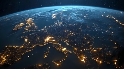 Fototapeta premium Earth at night from space global energy view. Hinterland. Illustration