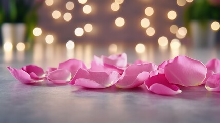 Fototapeta premium A serene arrangement of pink rose petals on a blurred background.