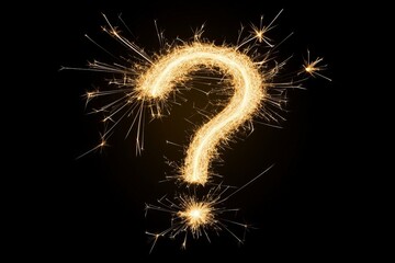 Burning sparkler and question mark isolated on a black background