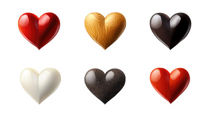 A Set of Heart Silhouette Vectors in Various Styles, Ranging from Classic to Modern, Arranged on a White Background.