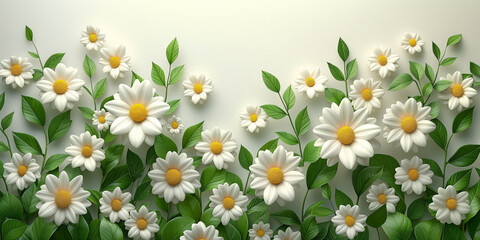 Fototapeta premium Floral background, daisies on white background, copy space