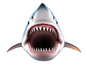 Aggressive Shark Jaw Vector Illustration with a Dynamic Perspective, Centered on a White Field.