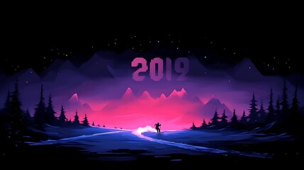 Naklejka premium 2019 New Year's Eve winter landscape.