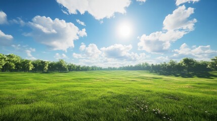Fototapeta premium Paisaje natural con cielo azul y campo verde