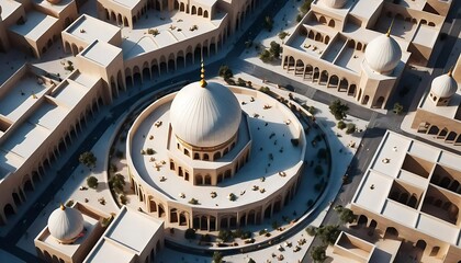 Grand Mosque Complex Aerial View Beige Architecture Sunny Day