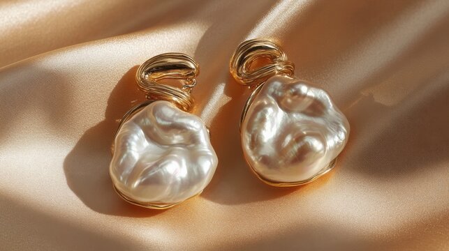 Pendientes de perlas &uacute;nicos y elegantes en oro