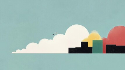 Abstract Rainbow Skyline with Colorful Clouds and Open Negative Space Ideal for Artistic Designs