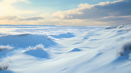 Tundra landscape along with vast stretches of snow and ice. Tundral. Illustration