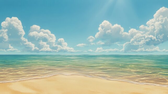 Playa con agua clara y nubes
