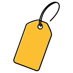 Minimalist yellow price tag vector, black string on white marketing design.