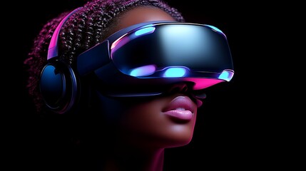 Woman experiencing immersive VR headset technology.