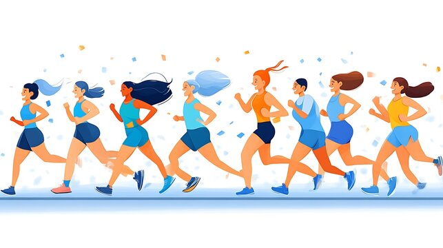 Diverse group of people running a marathon.