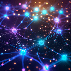 Bright Network Connections in Purple and Blue