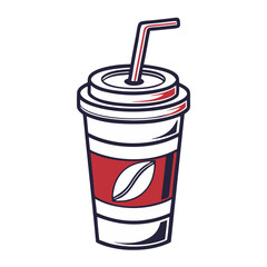 Black and white coffee cup with straw, vector logo design template.