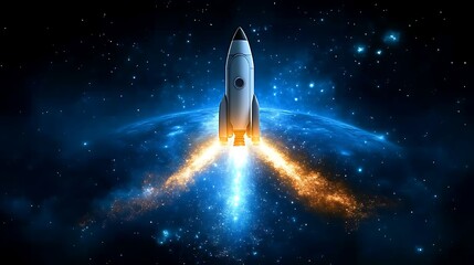 Rocket launching into space from Earth.