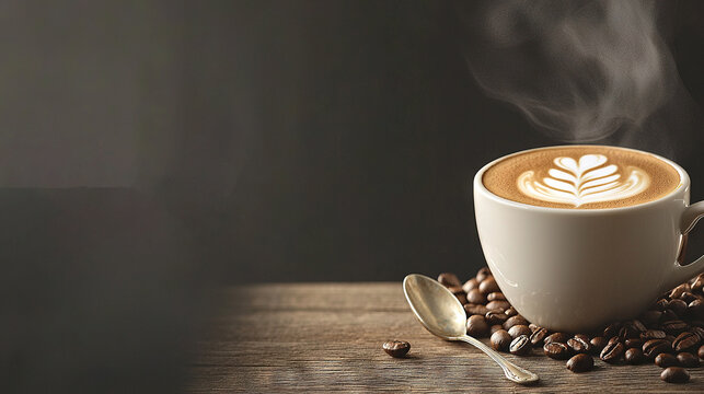   A mug of java atop a mountain of grounds with wafts of vapor emanating from its peak