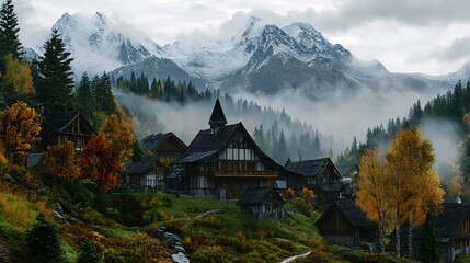 The jungle with mountain, foggy background