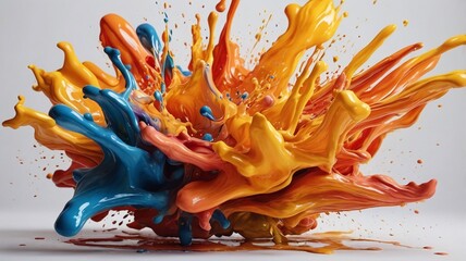 Explosion of colored oil paint isolated on white background.