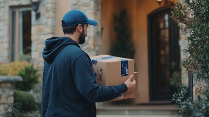 A Delivery Driver Holding Packages at a Doorstep