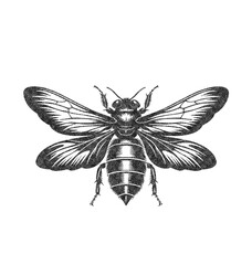 Cicada Insect Illustration on White Background in Old OverPrint Style