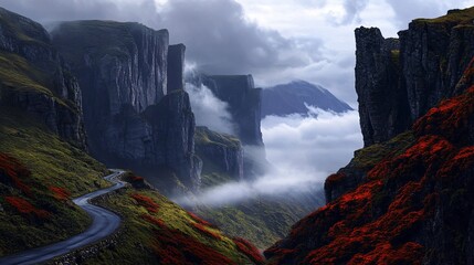 The jungle with mountain, foggy background