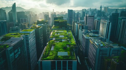 A Drone View of a City Skyline with Green Parks and Urban Architecture