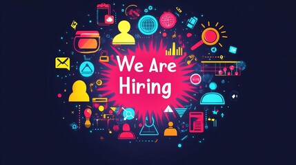 Human Resource Hiring Recruitment Job Assessment Management Colorful graphic representing job recruitment in modern design.