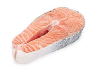 Steak of fresh raw salmon isolated on white