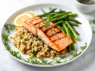 grilled salmon steak with vegetables