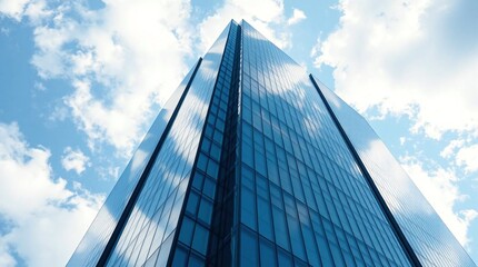 Look up view of modern office buildings sky scrapper in the city