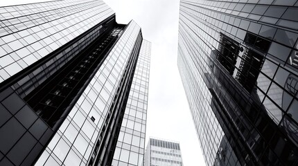 Fototapeta premium Look up view of modern office buildings sky scrapper in the city
