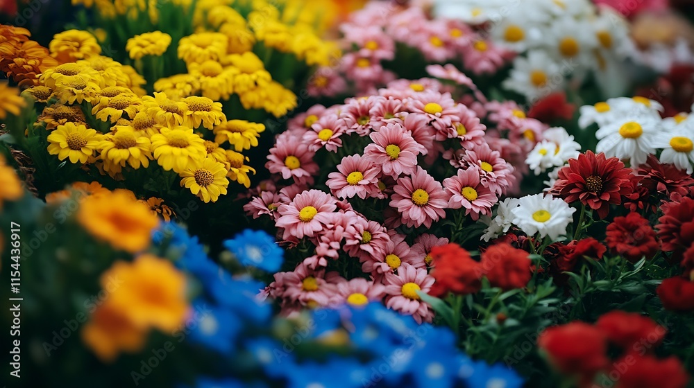 Poster Vivid Multicolored Flowers in Bloom Creating a Vibrant Garden Scene : Generative AI