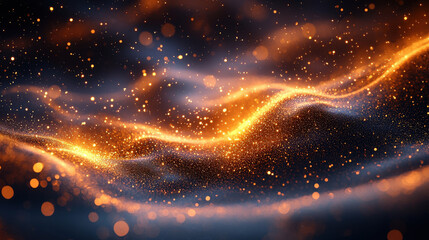 Obraz premium Abstract glowing waves with sparkling particles creating a mystical and enchanting atmosphere in dark background suitable for digital art and design projects