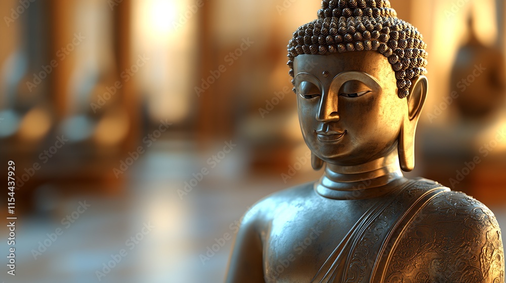 Poster serene golden buddha statue in tranquil buddhist temple setting : generative ai