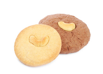 Different tasty cashew cookies isolated on white