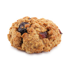 One delicious oatmeal cookie with dried cranberries and nuts isolated on white