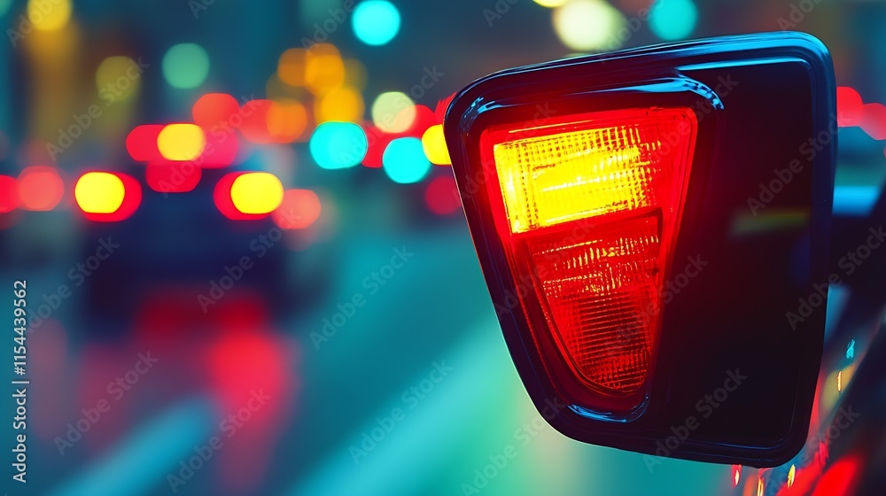 Poster city lights and car brake light bokeh at night creating abstract urban scene : generative ai