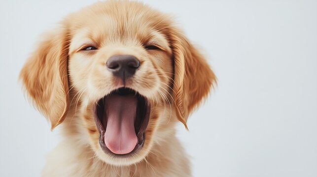 Adorable Golden Retriever Puppy Yawning Highlighting Cuteness and Playful Spirit : Generative AI