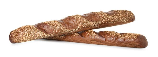 Fresh baguettes with sesame isolated on white