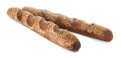 Fresh baguettes with sesame isolated on white