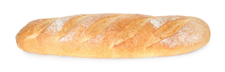 One freshly baked baguette isolated on white