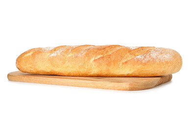 One freshly baked baguette isolated on white