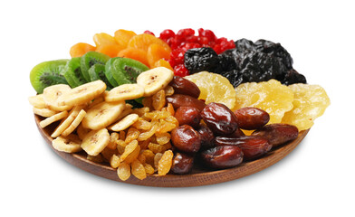 Mix of different dried fruits isolated on white