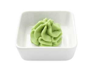 Hot wasabi paste in bowl isolated on white