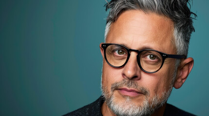 Capture the charm of a distinguished, greyhaired freelancer exuding confidence and creativity in his relaxed workspace.