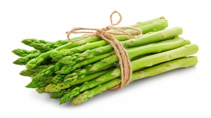 Fresh, vibrant asparagus spears, freshly harvested and isolated against a clean white backdrop for that crisp look.